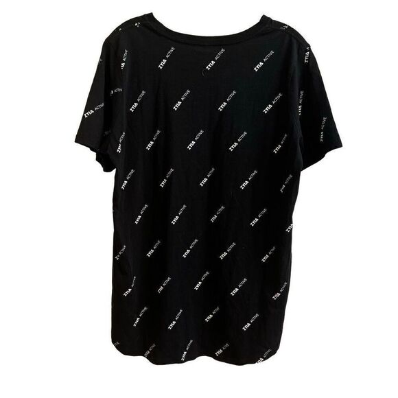 ZYIA Active Womens Pattern Swoop T-shirt Black All Over Logo Spellout Size XL - Picture 2 of 5